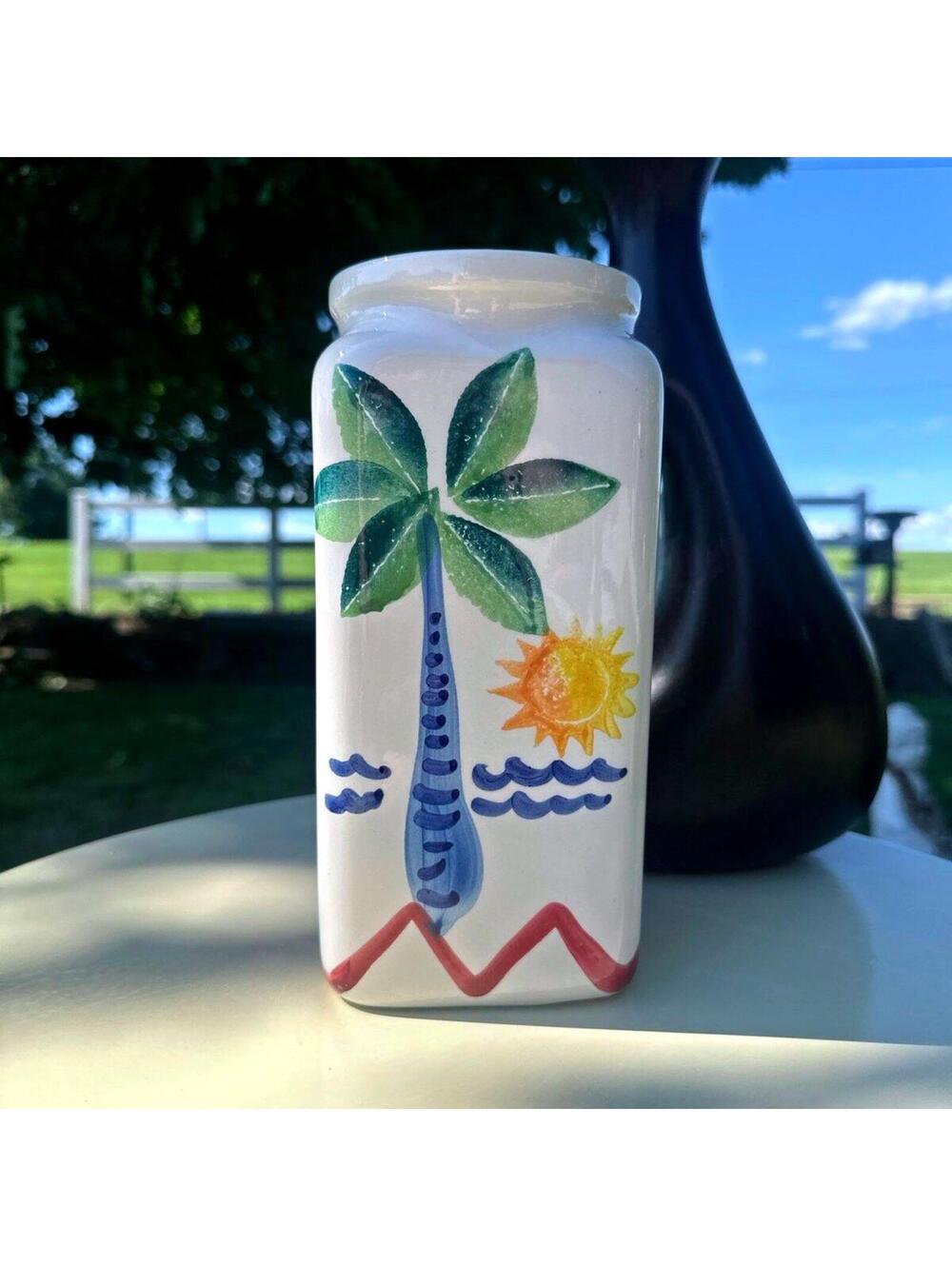 Hand Painted in Italy Pier 1 Imports Ceramic Decor Palm Trees Tropical Beach Sun